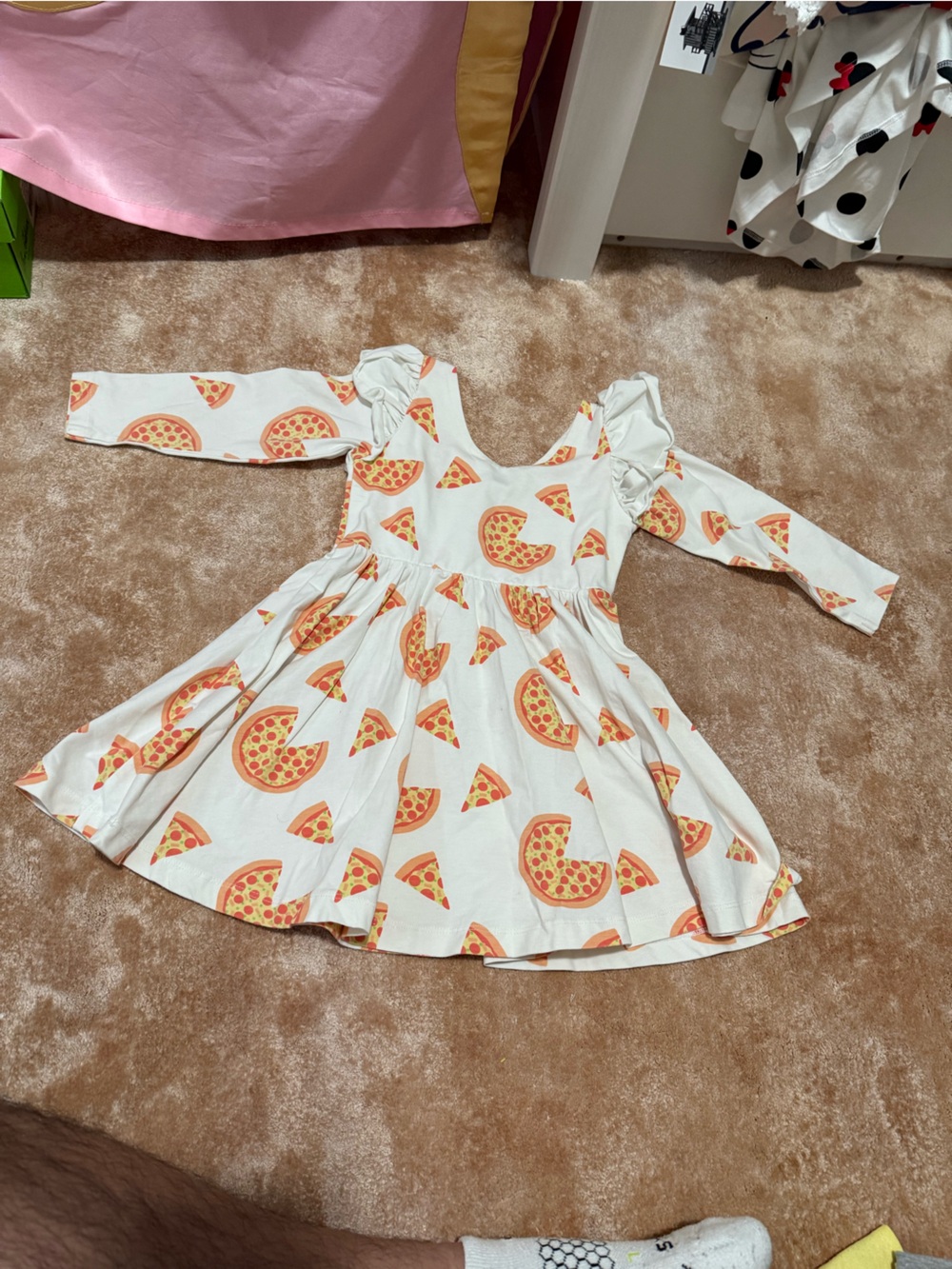Kids' White Pizza Print Casual Dress